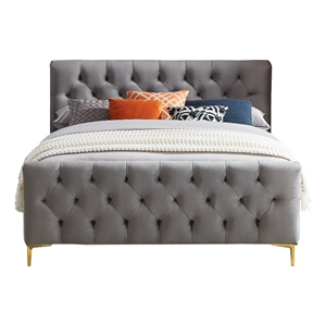 Bella Mid Century Modern Dark Gray Velvet Upholstered Queen Platform Bed