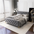 Bella Mid Century Modern Dark Gray Velvet Upholstered Queen Platform Bed