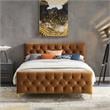 Bella Mid-Century Modern Velvet Upholstered Queen Platform Bed in Tan