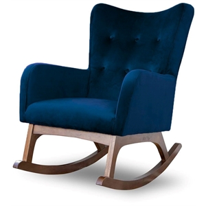 logan mid-century tufted tight back velvet upholstered rocking chair in blue