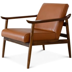 harmony mid-century tight back leather upholstered lounge chair in dark tan