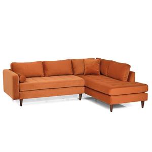 marie mid-century modern pillow back velvet right-facing sectional in orange