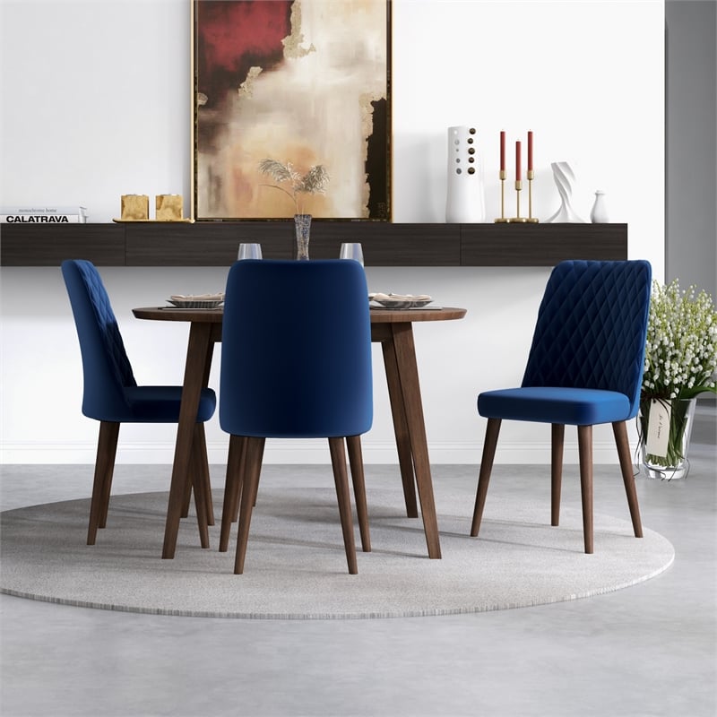 Peooer Modern Solid Wood Walnut Dining Table and 4 Chair Set