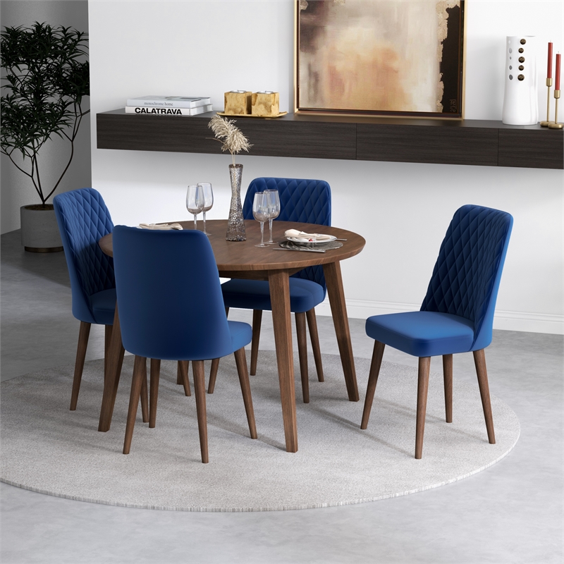 Peooer Modern Solid Wood Walnut Dining Table and 4 Chair Set