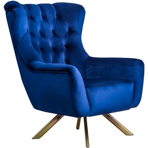 jordyn mid-century modern tufted tight back velvet swivel chair in dark blue