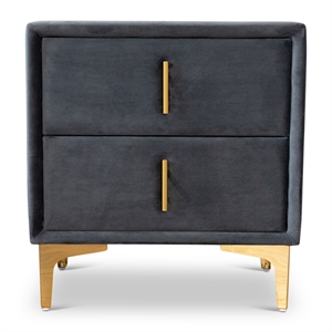 angelou gray fabric upholstered nightstand bed side tables with 2 drawers