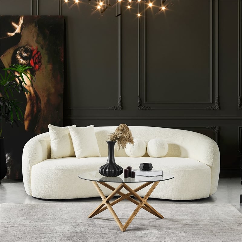 Bodrum Living Room Modern French Knitted Boucle Fabric Upholstered Sofa in Cream