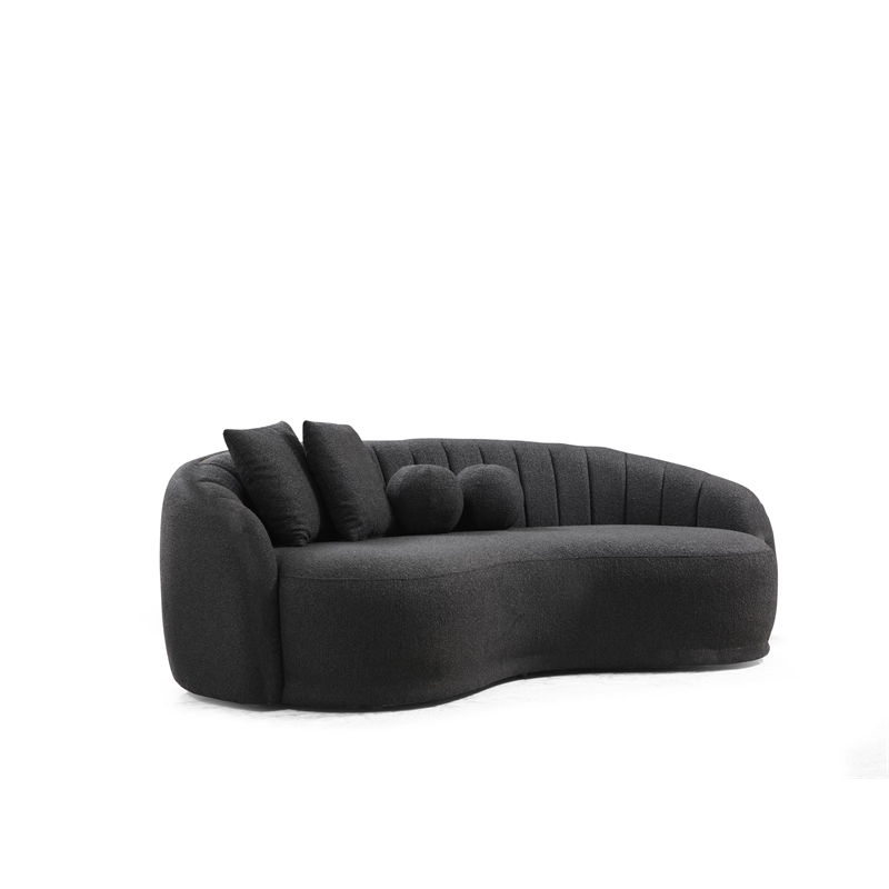 Yolanda Mid Century Modern Boucle Fabric Upholstered Sofa in Dark Gray