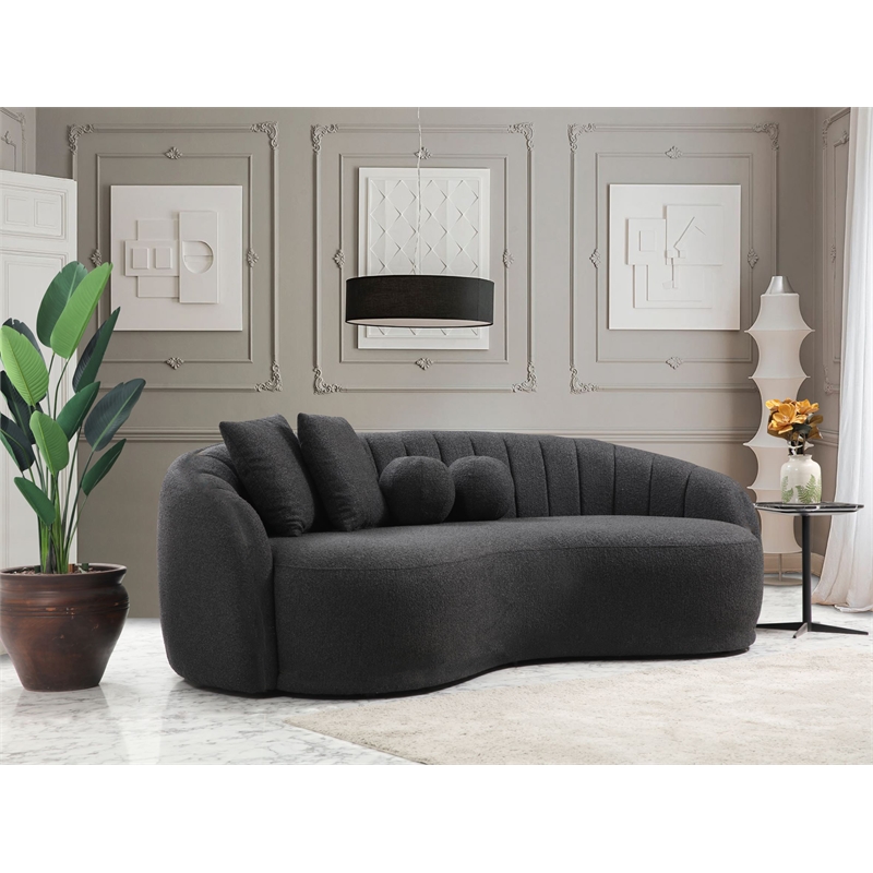 Yolanda Mid Century Modern Boucle Fabric Upholstered Sofa in Dark Gray