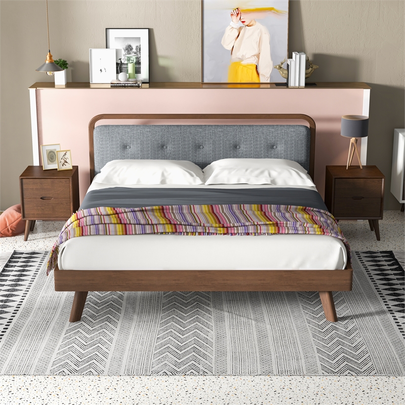 Ashcroft Demi Fabric Upholstered King Platform Bed in Gray