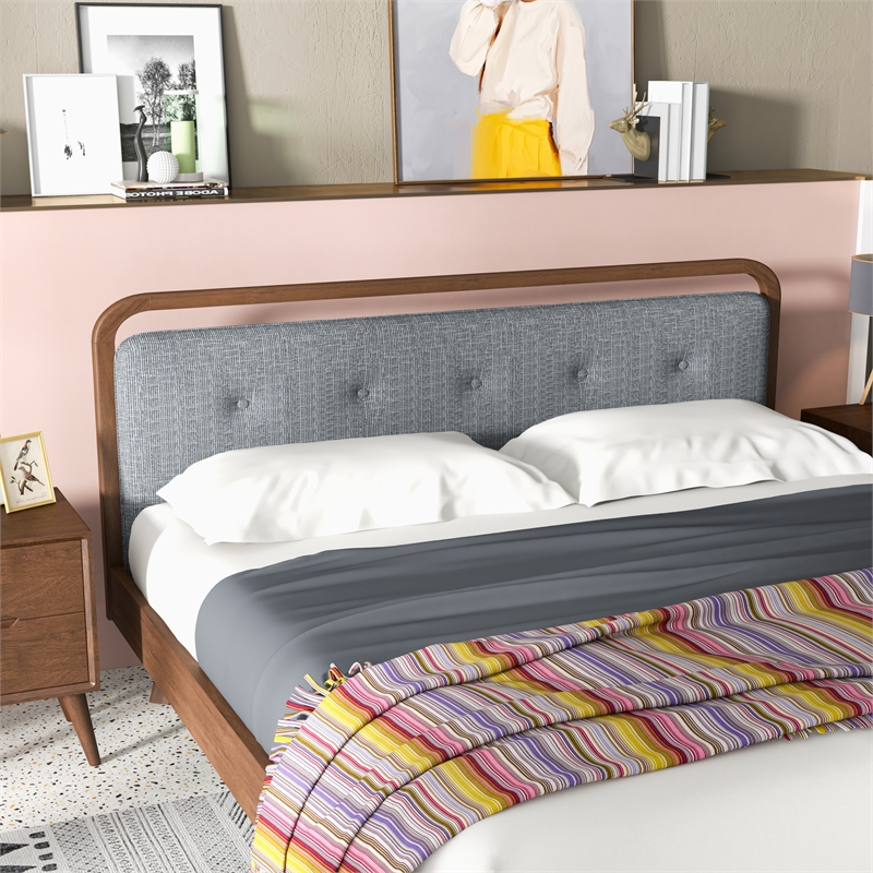 Ashcroft Demi Fabric Upholstered King Platform Bed in Gray