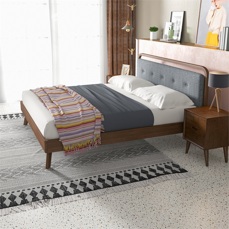 Ashcroft Demi Fabric Upholstered King Platform Bed in Gray