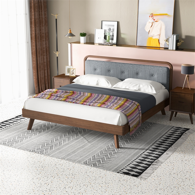Ashcroft Demi Fabric Upholstered King Platform Bed in Gray