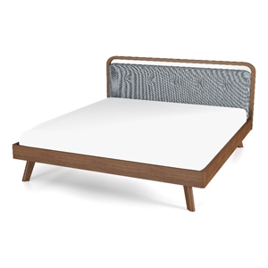 demi mid century modern gray fabric upholstered king platform bed