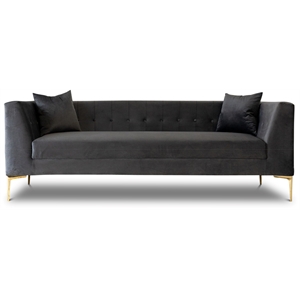 adela living room modern rectangular tight back velvet sofa in dark gray