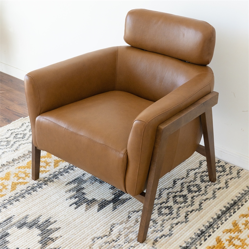 Inara Luxury Modern Living Room Full Grain Leather Tan Accent Armchair