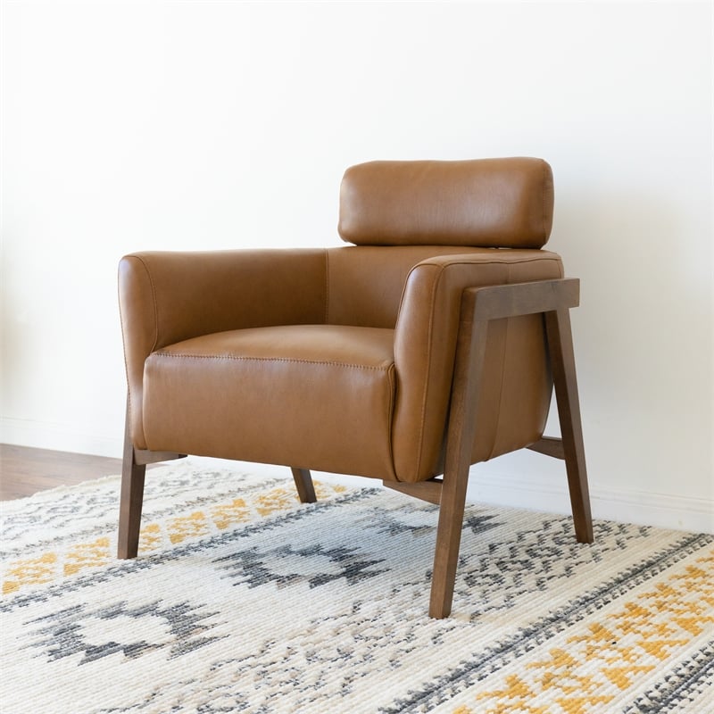 Inara Luxury Modern Living Room Full Grain Leather Tan Accent Armchair