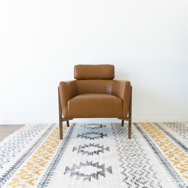 Inara Luxury Modern Living Room Full Grain Leather Tan Accent Armchair