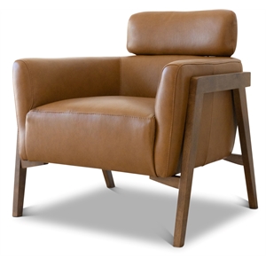 inara mid-century modern leather upholstered accent chair in tan