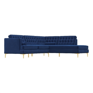 Casa Mid-Century Tufted Tight Back Velvet Right-Facing Sectional in Dark Blue