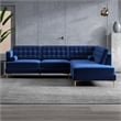 Casa Mid-Century Tufted Tight Back Velvet Right-Facing Sectional in Dark Blue