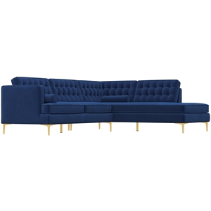 casa navy blue velvet modern living room corner sectional couch