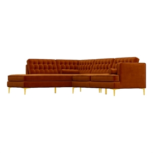 kole orange velvet modern living room left-facing corner sectional couch