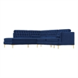 Casa Mid-Century Tufted Tight Back Velvet Left-Facing Sectional in Dark Blue