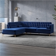 Casa Mid-Century Tufted Tight Back Velvet Left-Facing Sectional in Dark Blue
