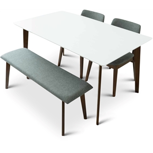 Siriana Modern Solid Wood Walnut Dining Room & Kitchen 4 Piece Furniture Set