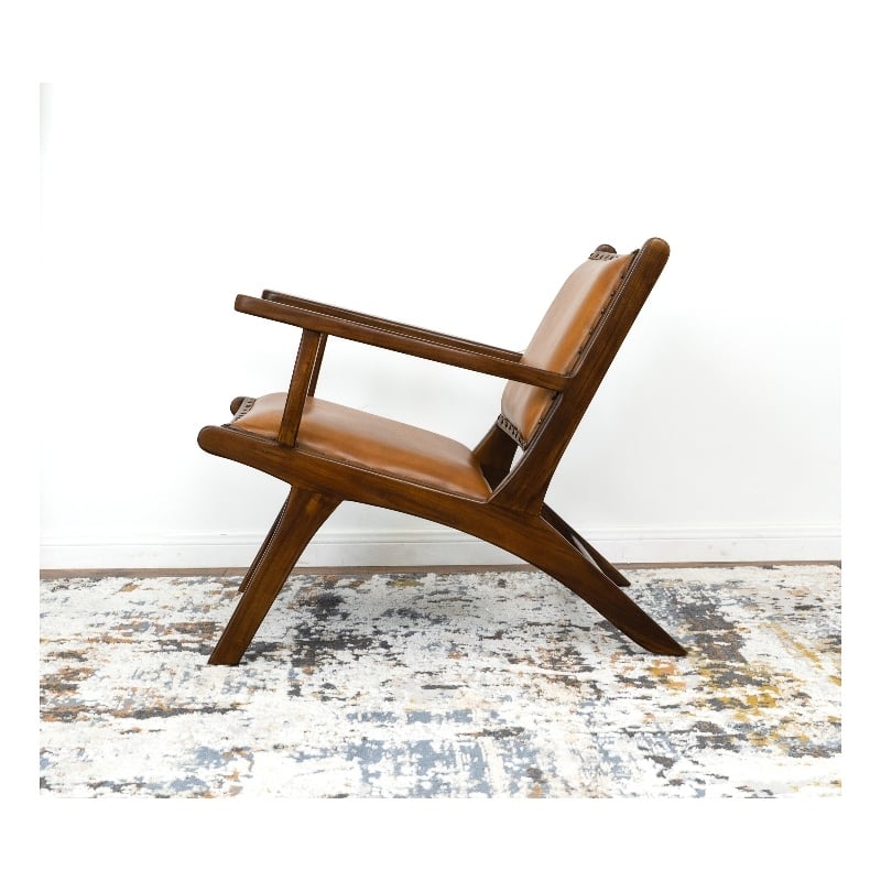 Ananya Genuine Fur Mid Century Furniture Style Leather Armchair in Dark Tan