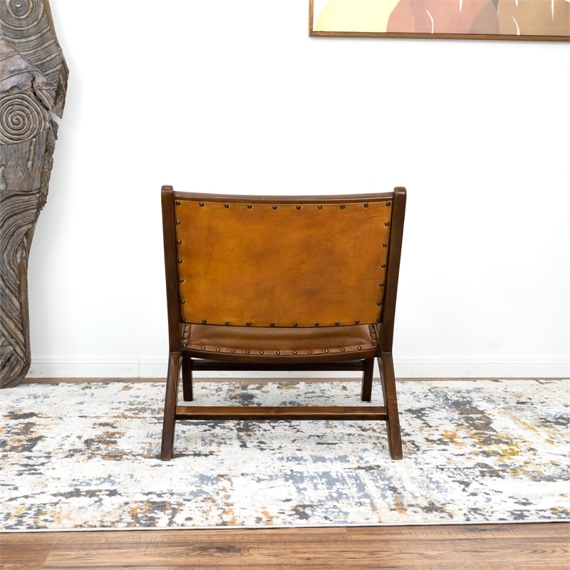 Ananya Genuine Fur Mid Century Furniture Style Leather Armchair in Dark Tan