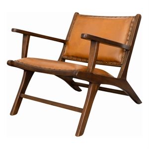 Ananya Genuine Fur Mid Century Furniture Style Leather Armchair in Dark Tan