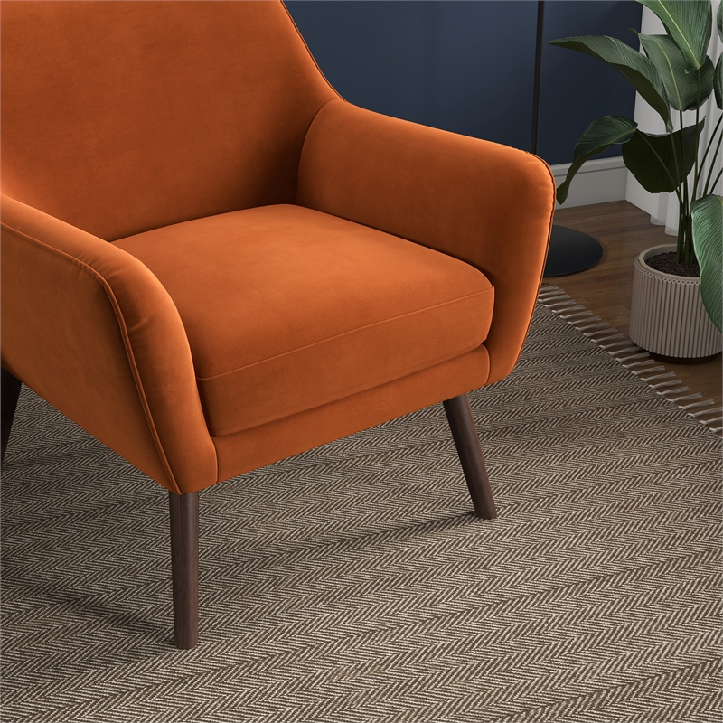 Camille Mid Century  Modern Luxury Accent Velvet Armchair in Burnt Orange
