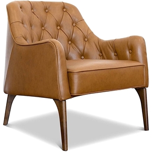 harrison mid-century tufted tight back leather upholstered armchair in tan