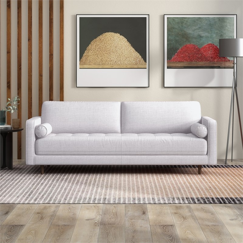 Dexter Mid Century Modern Furniture Style Beige Fabric Living Room Couch