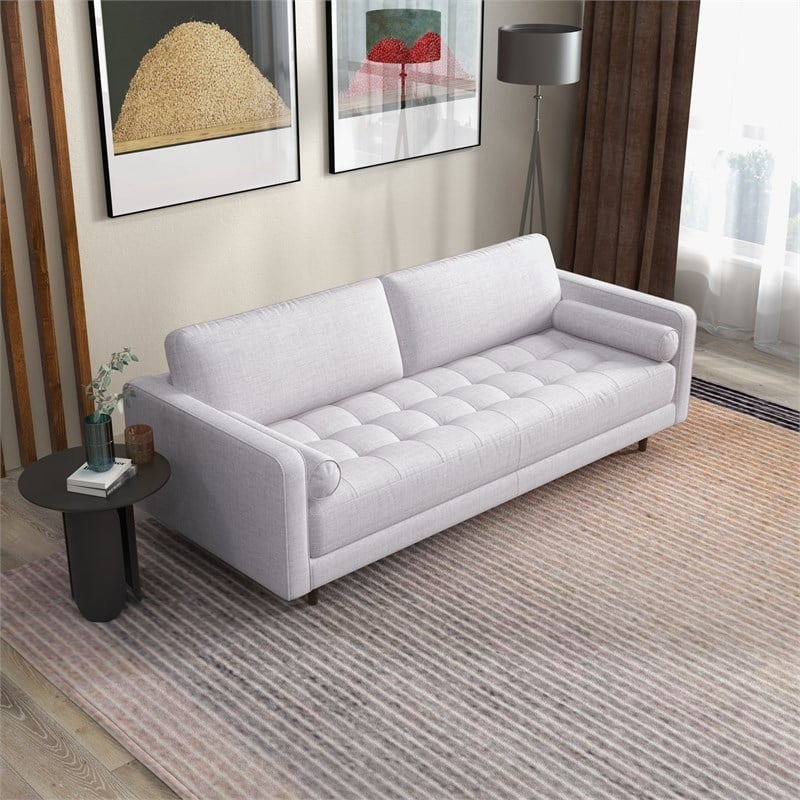 Dexter Mid Century Modern Furniture Style Beige Fabric Living Room Couch
