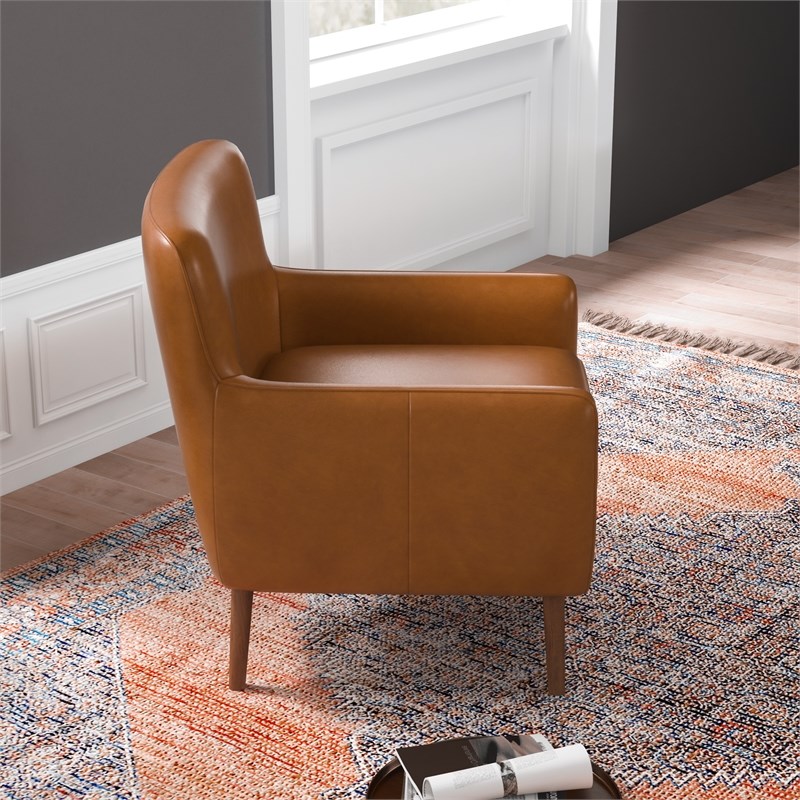 Rosedale Mid-Century Tight Back Genuine Leather Upholstered Lounge Chair in Tan