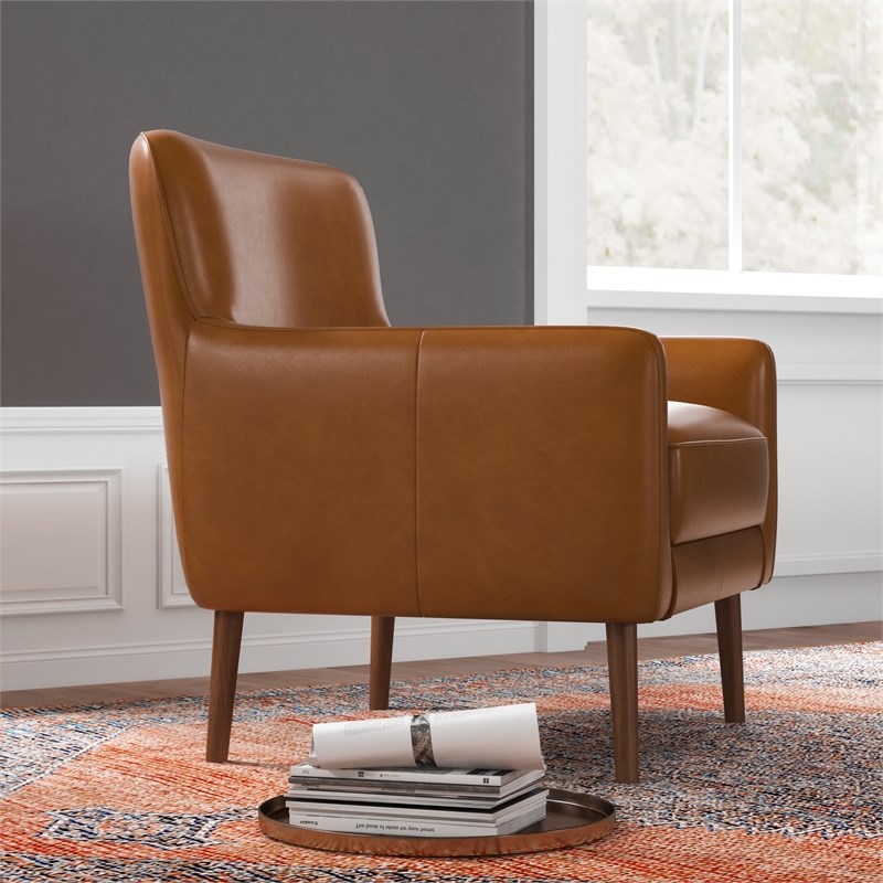 Rosedale Mid-Century Tight Back Genuine Leather Upholstered Lounge Chair in Tan