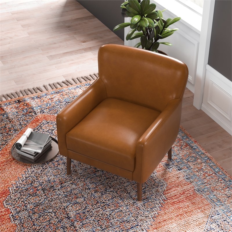 Rosedale Mid-Century Tight Back Genuine Leather Upholstered Lounge Chair in Tan