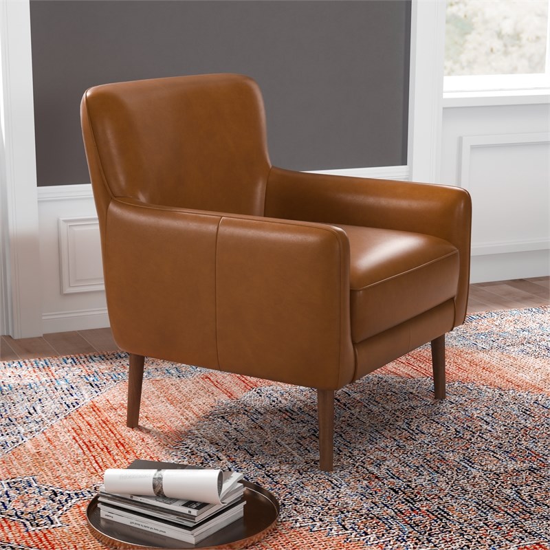 Rosedale Mid-Century Tight Back Genuine Leather Upholstered Lounge Chair in Tan
