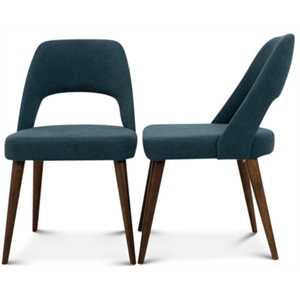 avol mid-century blue velvet upholstered dining chair (pair)