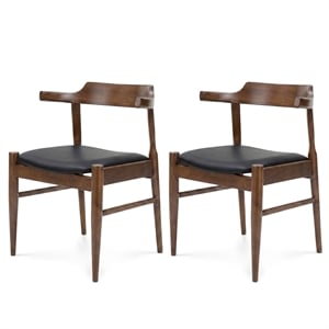 Buford Mid-Century Faux Leather Dining Chair in Black (Pair)