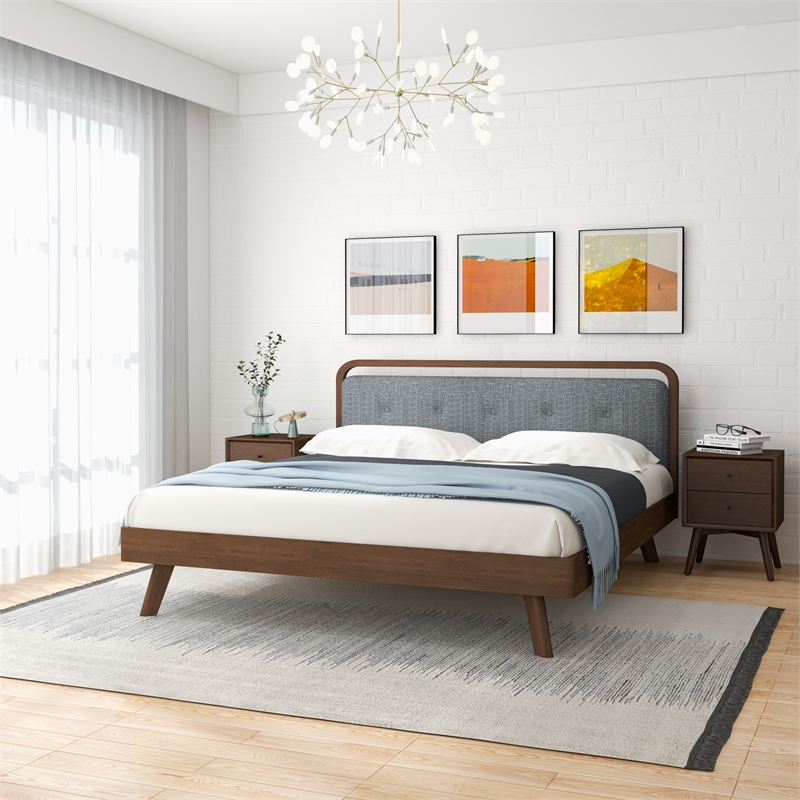 Ashcroft Destiny Fabric Upholstered King Platform Bed in Gray
