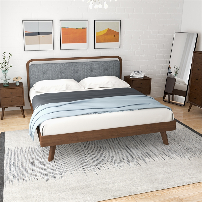 Ashcroft Destiny Fabric Upholstered King Platform Bed in Gray