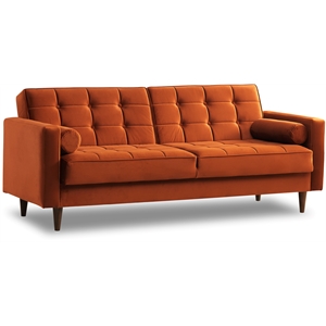 williams mid-century modern tufted back velvet sleeper sofa in orange