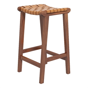rez mid-century modern woven leather bar stool in tan