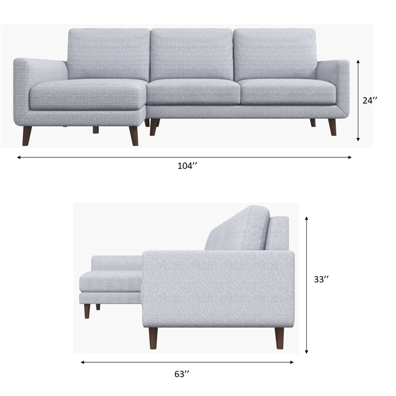 Belmont Gray Fabric Modern Living Room Corner Sectional Sofa