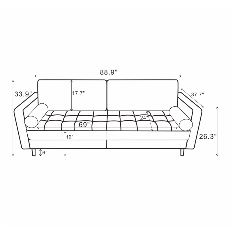 Demi Mid-Century Tufted Cushion Back Fabric Upholstered Sofa in Light Gray