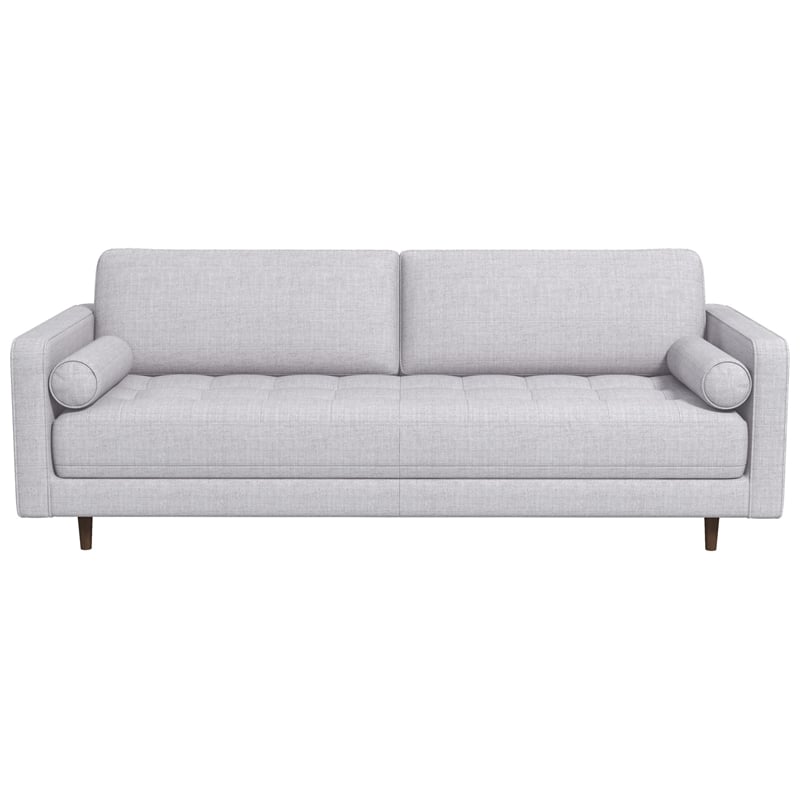 Demi Mid-Century Tufted Cushion Back Fabric Upholstered Sofa in Light Gray